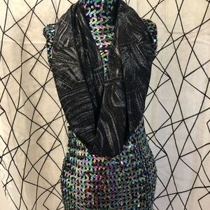 Black and Sliver Shine Infinity Wrap Scarf